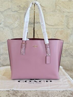 Coach Pink Leather Tote with Gold Logo
